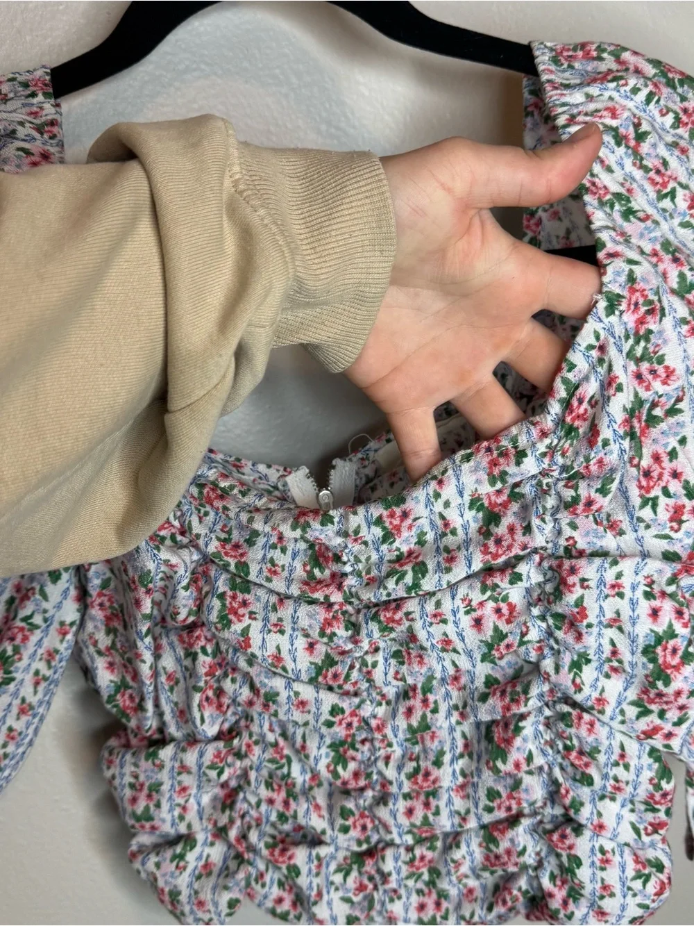 Fanco Floral Ruched Crop Top Puff Sleeve Blouse Ditzy Top
